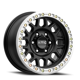 KMC KM234 Grenade Desert Beadlock Wheel - 17x8.5 Satin Black Rim (6x135 Bolt Pattern, 0mm Offset,...