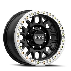 KMC KM234 Grenade Desert Beadlock Wheel - 17x8.5 Satin Black Rim (8x165.1 Bolt Pattern, 0mm Offse...