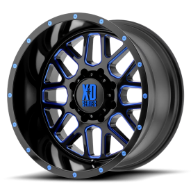 XD XD820 Grenade Wheel - 20x10 Satin Black w/ Milled-Blue Tinted-Clear Coat Rim (5x127 Bolt Patte...