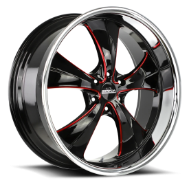 Strada C02 Old Skool Wheel - 24x10 Gloss Black w/ Candy Red Milled SS Rim (5x115 Bolt Pattern, +1...