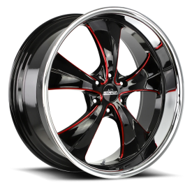 Strada C02 Old Skool Wheel - 24x10 Gloss Black w/ Candy Red Milled SS Rim (6x139.7 Bolt Pattern, ...