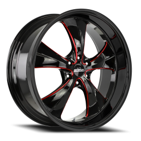 Strada C02 Old Skool Wheel - 24x10 Gloss Black w/ Candy Red Milled Rim (5x115 Bolt Pattern, +15mm...