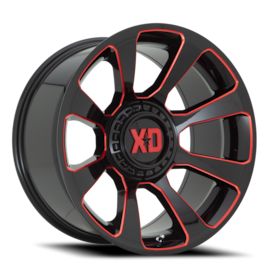 XD XD854 Reactor Wheel - 20x10 Gloss Black w/ Milled-Red Tint Rim (5x127/139.7 Bolt Pattern, -18m...
