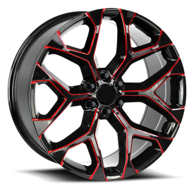 Strada OE Replica R176 Snowflake Wheel - 26x10 Gloss Black w/ Candy Red Milled Rim (6x139.7 Bolt ...