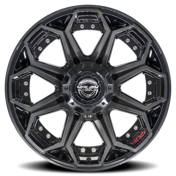 4PLAY 4P80R Gen2 Wheel - 22x12 Gloss Black w/ Brushed Face-Tinted Clear Rim (8x180 Bolt Pattern, ...