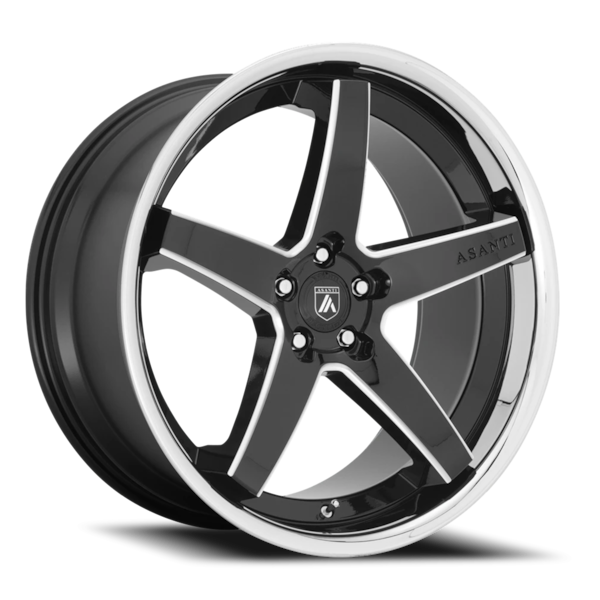 Asanti Black Label ABL-31 Regal Wheel - 20x10.5 Gloss Black w/ Milled-Chrome Lip Rim (5x115 Bolt ...