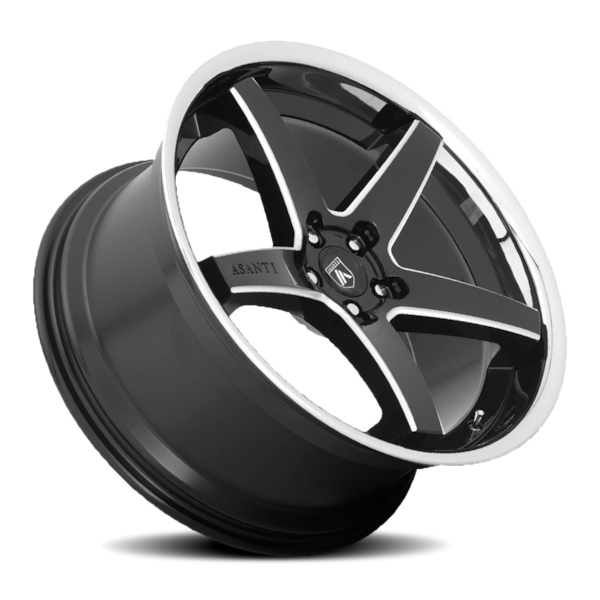 Asanti Black Label ABL-31 Regal Wheel - 20x10.5 Gloss Black w/ Milled-Chrome Lip Rim (5x112 Bolt ...