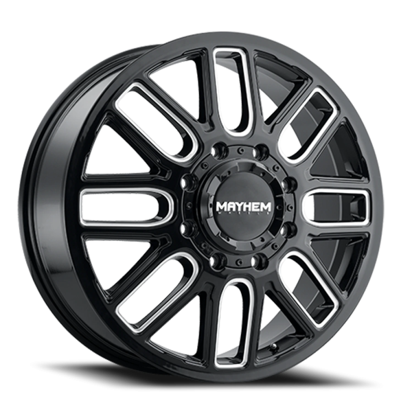 Mayhem 8107D Cogent Dually Wheel - 22x8.25 Gloss Black w/ Milled Spokes Rim (8x200 Bolt Pattern, ...