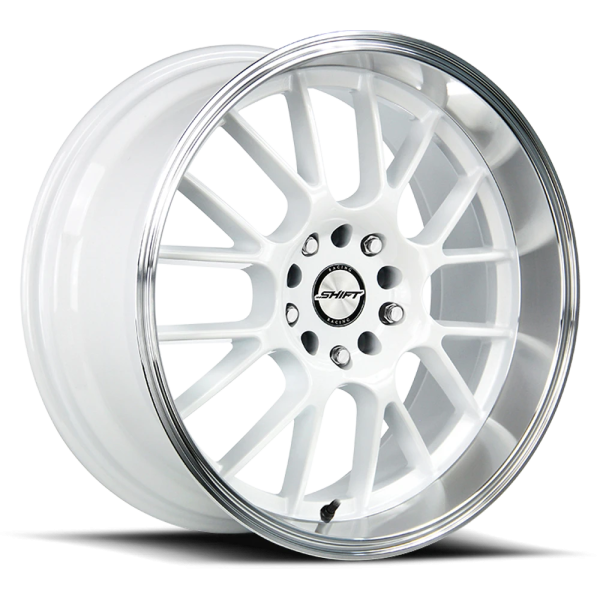 SHIFT H28 Crank Wheel - 18x8.5 White w/ Polished Lip Rim (5x114.3/120 Bolt Pattern, +30mm Offset,...