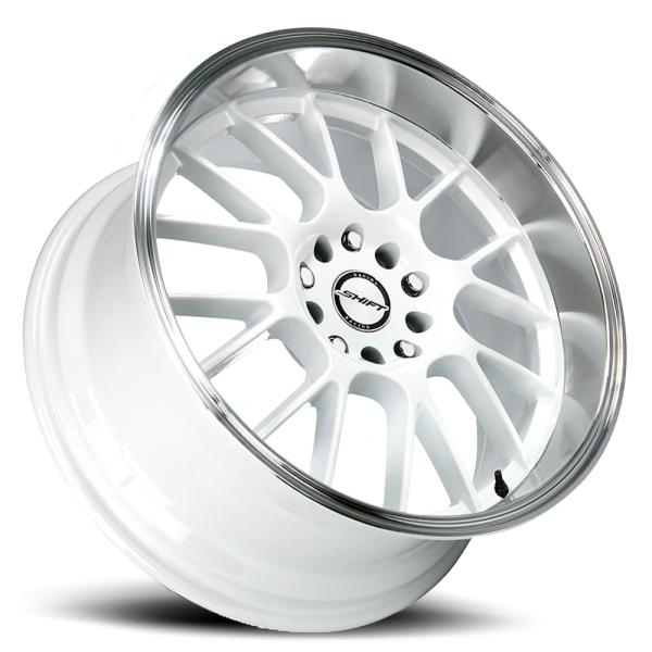 SHIFT H28 Crank Wheel - 18x8.5 White w/ Polished Lip Rim (5x114.3/120 Bolt Pattern, +30mm Offset,...