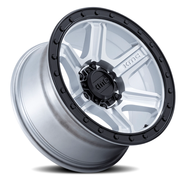 KMC KM551 Outrun Wheel - 17x8.5 Machined Silver w/ Gloss Black Lip Rim (5x127 Bolt Pattern, -10mm...