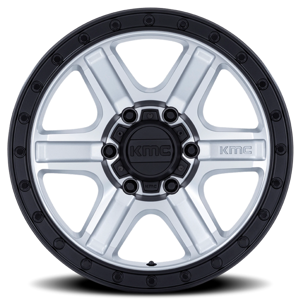 KMC KM551 Outrun Wheel - 17x8.5 Machined Silver w/ Gloss Black Lip Rim (5x127 Bolt Pattern, -10mm...