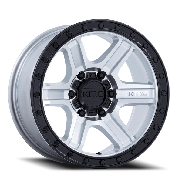 KMC KM551 Outrun Wheel - 17x8.5 Machined Silver w/ Gloss Black Lip Rim (6x139.7 Bolt Pattern, +18...