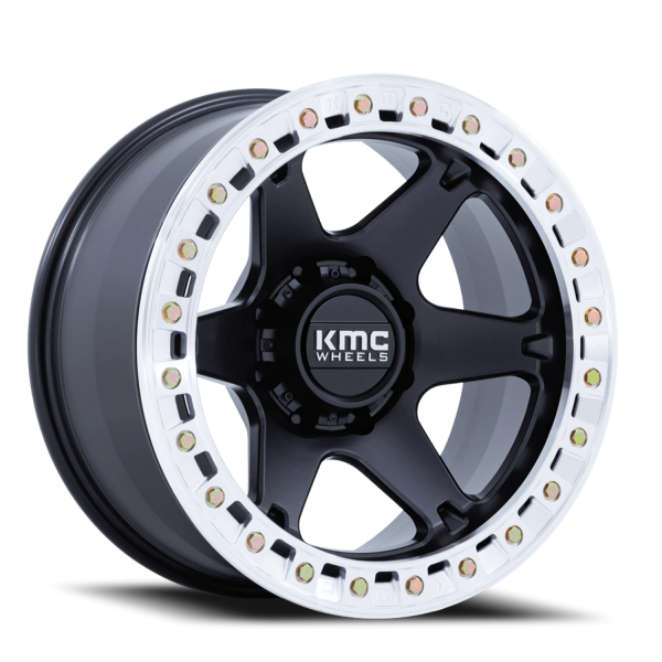 KMC KM238 VI Beadlock Wheel - 17x9 Satin Black w/ Machined Ring Rim (5x127 Bolt Pattern, -12mm Of...
