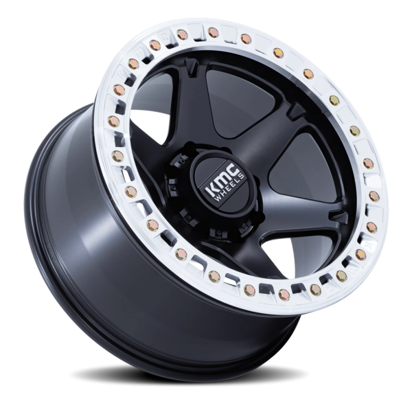 KMC KM238 VI Beadlock Wheel - 17x9 Satin Black w/ Machined Ring Rim (5x127 Bolt Pattern, -12mm Of...