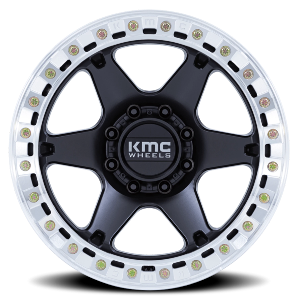KMC KM238 VI Beadlock Wheel - 17x9 Satin Black w/ Machined Ring Rim (8x165.1 Bolt Pattern, -38mm ...