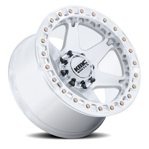 KMC KM238 VI Beadlock Wheel - 17x9 Machined Silver Rim (5x127 Bolt Pattern, -12mm Offset, 71.5mm ...